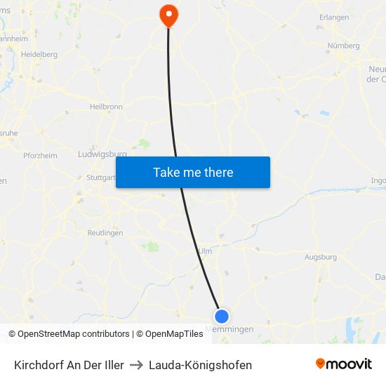 Kirchdorf An Der Iller to Lauda-Königshofen map