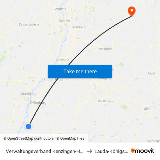 Verwaltungsverband Kenzingen-Herbolzheim to Lauda-Königshofen map
