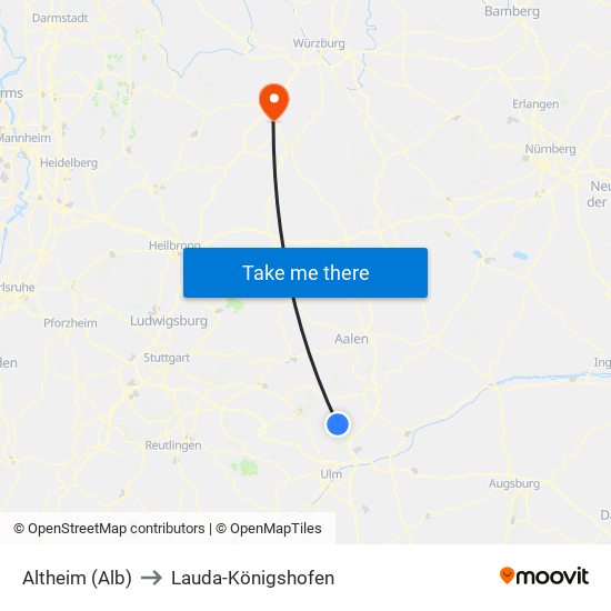 Altheim (Alb) to Lauda-Königshofen map