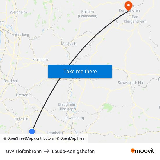 Gvv Tiefenbronn to Lauda-Königshofen map