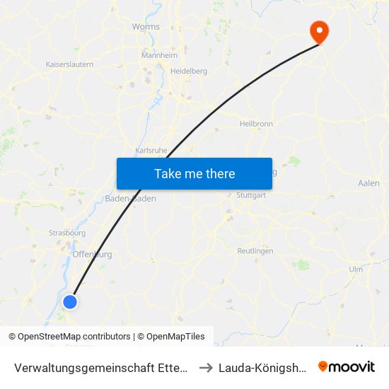 Verwaltungsgemeinschaft Ettenheim to Lauda-Königshofen map