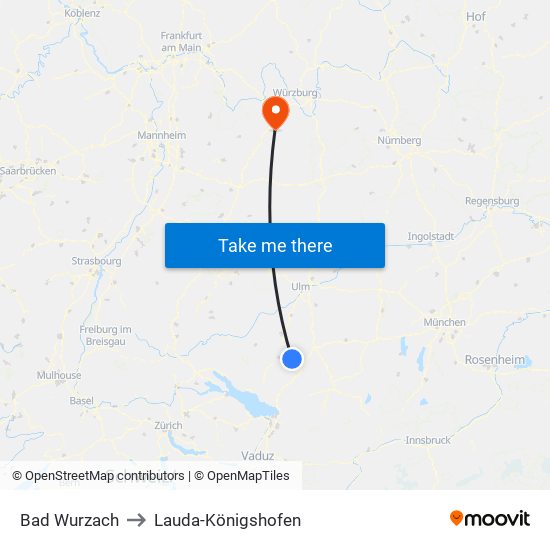 Bad Wurzach to Lauda-Königshofen map