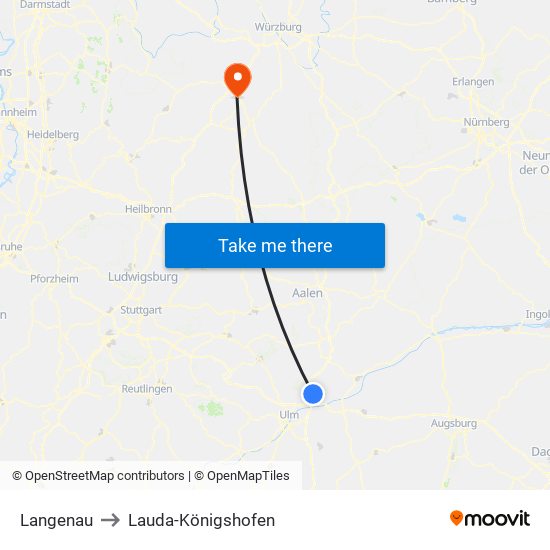 Langenau to Lauda-Königshofen map