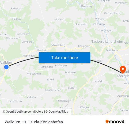 Walldürn to Lauda-Königshofen map
