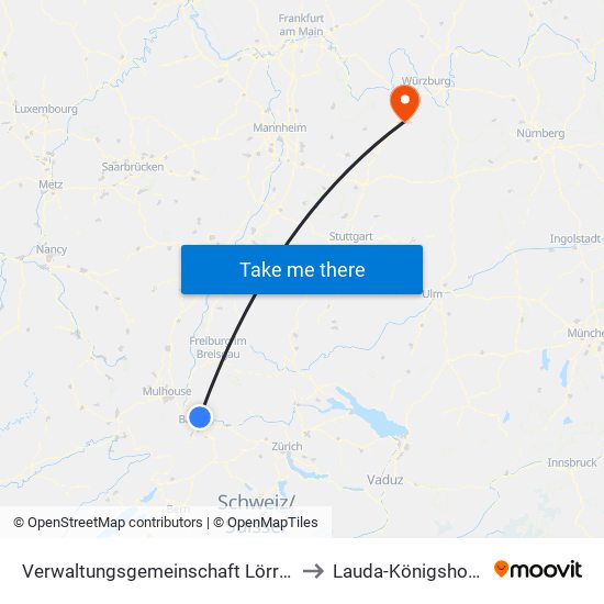 Verwaltungsgemeinschaft Lörrach to Lauda-Königshofen map