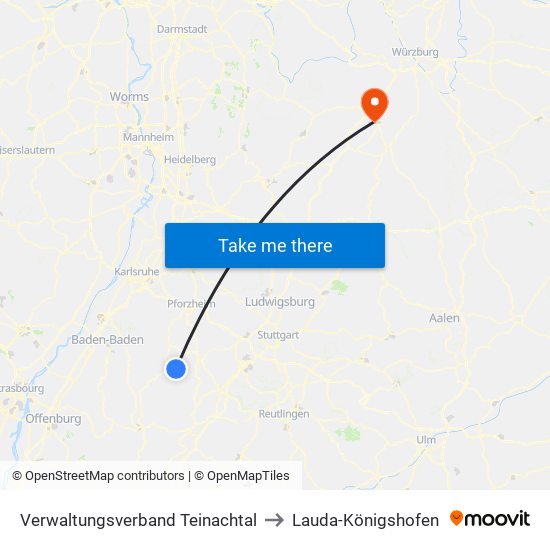 Verwaltungsverband Teinachtal to Lauda-Königshofen map