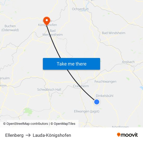 Ellenberg to Lauda-Königshofen map