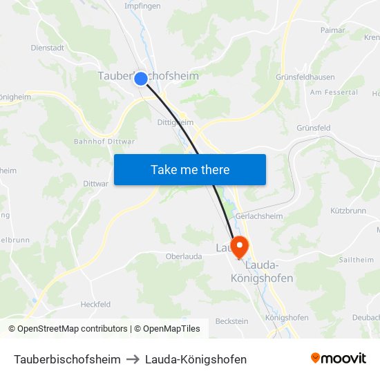 Tauberbischofsheim to Lauda-Königshofen map