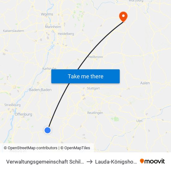 Verwaltungsgemeinschaft Schiltach to Lauda-Königshofen map