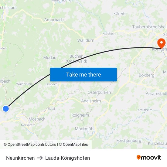Neunkirchen to Lauda-Königshofen map