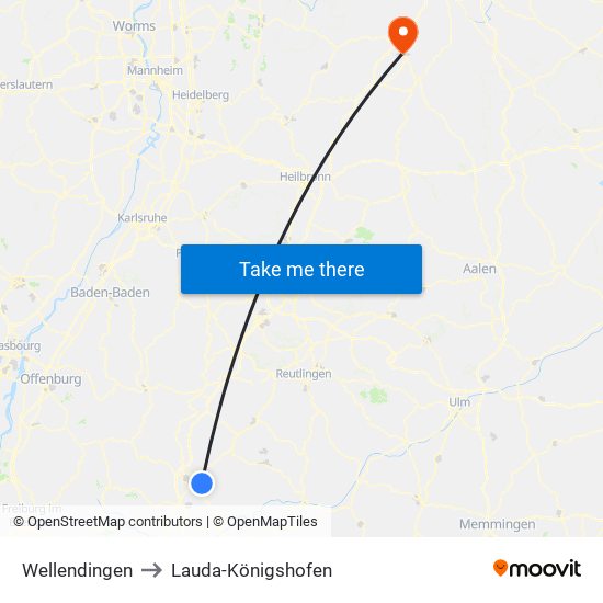 Wellendingen to Lauda-Königshofen map