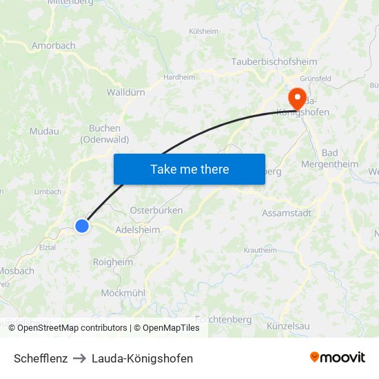 Schefflenz to Lauda-Königshofen map