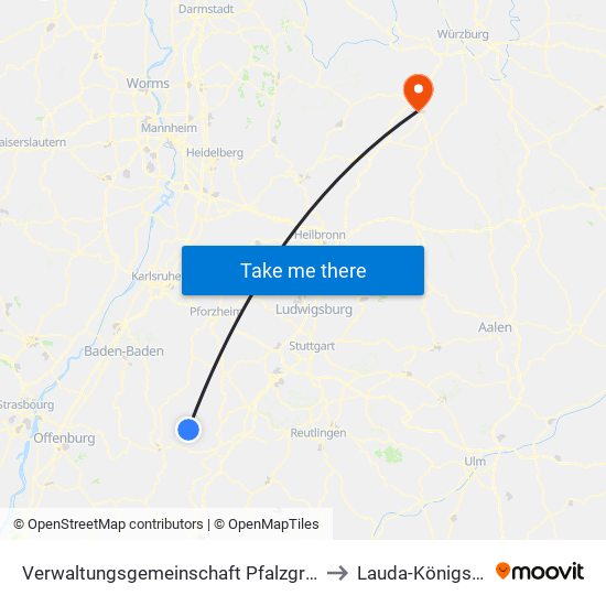 Verwaltungsgemeinschaft Pfalzgrafenweiler to Lauda-Königshofen map