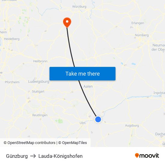 Günzburg to Lauda-Königshofen map