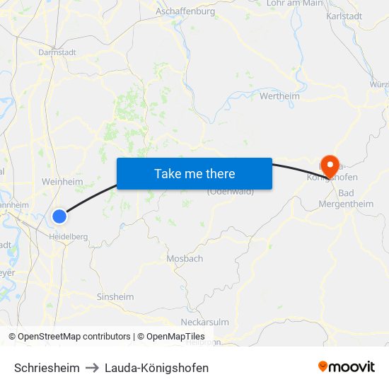 Schriesheim to Lauda-Königshofen map