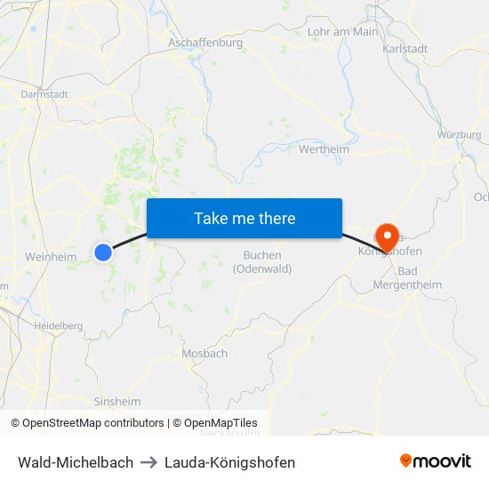 Wald-Michelbach to Lauda-Königshofen map