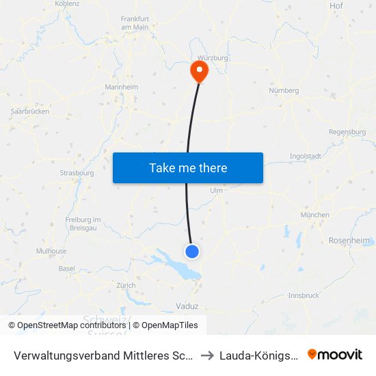 Verwaltungsverband Mittleres Schussental to Lauda-Königshofen map