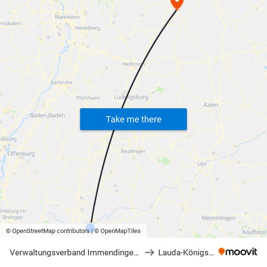 Verwaltungsverband Immendingen-Geisingen to Lauda-Königshofen map