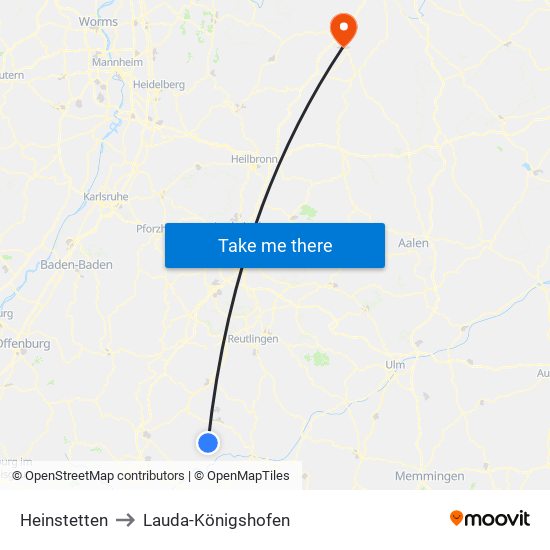 Heinstetten to Lauda-Königshofen map