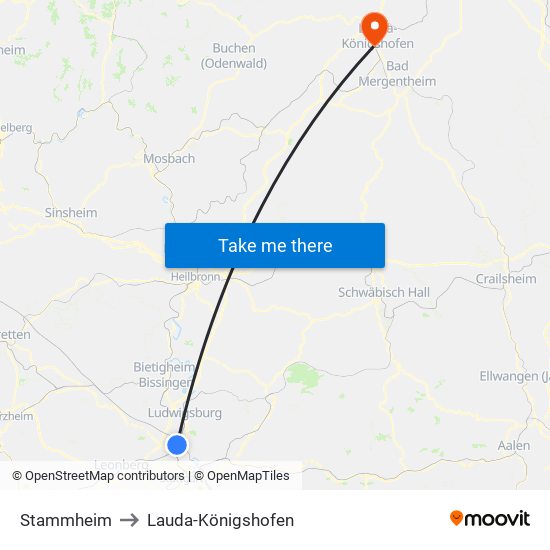 Stammheim to Lauda-Königshofen map