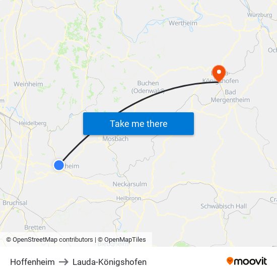 Hoffenheim to Lauda-Königshofen map