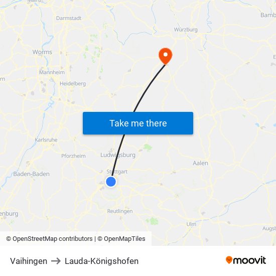Vaihingen to Lauda-Königshofen map