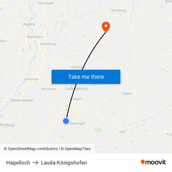 Hagelloch to Lauda-Königshofen map