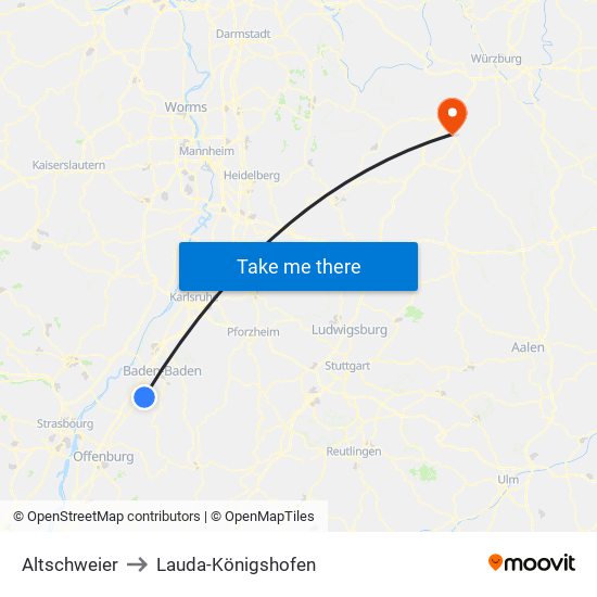Altschweier to Lauda-Königshofen map