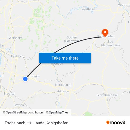 Eschelbach to Lauda-Königshofen map