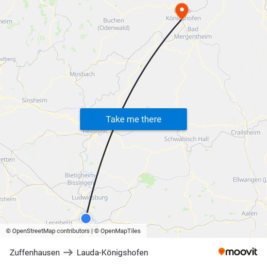 Zuffenhausen to Lauda-Königshofen map