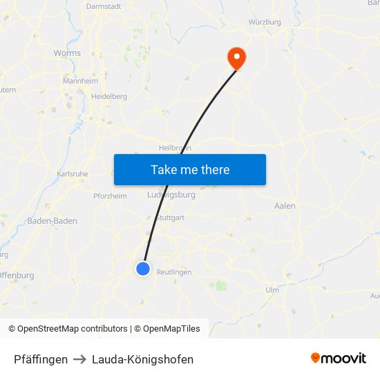 Pfäffingen to Lauda-Königshofen map