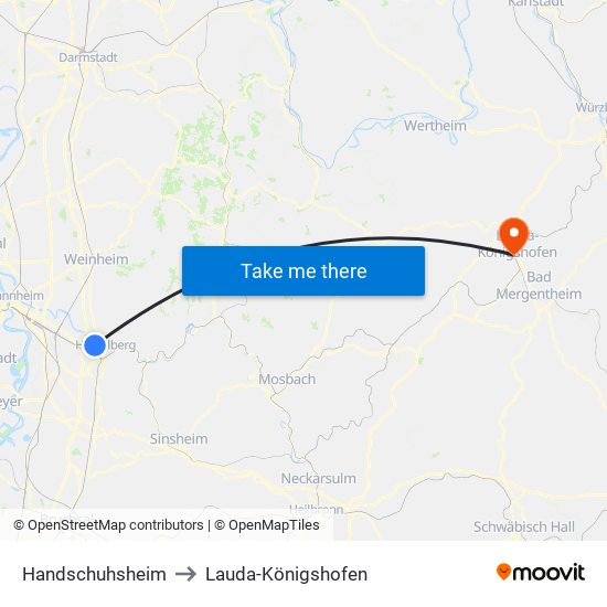 Handschuhsheim to Lauda-Königshofen map