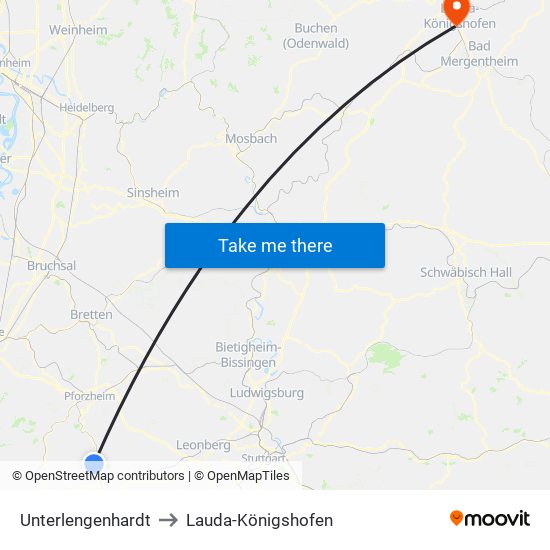 Unterlengenhardt to Lauda-Königshofen map