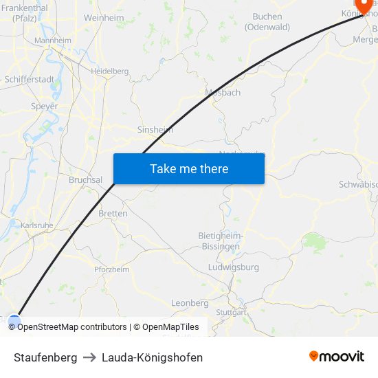 Staufenberg to Lauda-Königshofen map