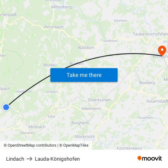 Lindach to Lauda-Königshofen map