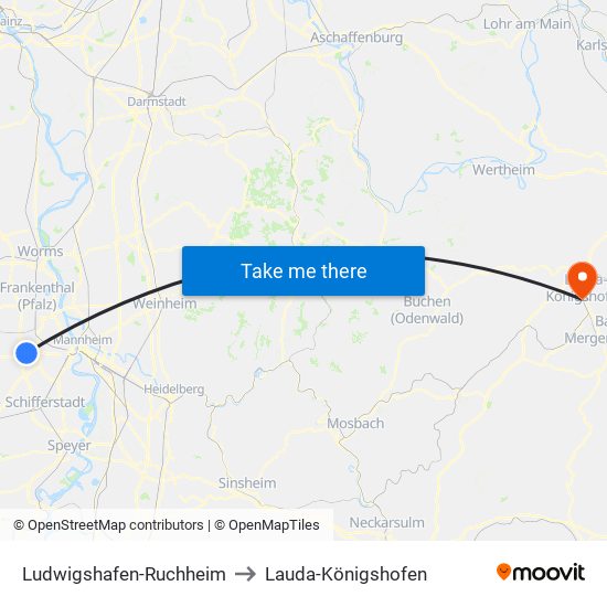 Ludwigshafen-Ruchheim to Lauda-Königshofen map