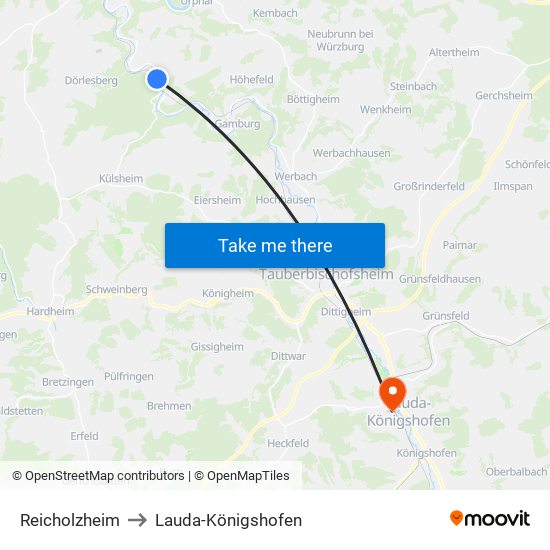 Reicholzheim to Lauda-Königshofen map