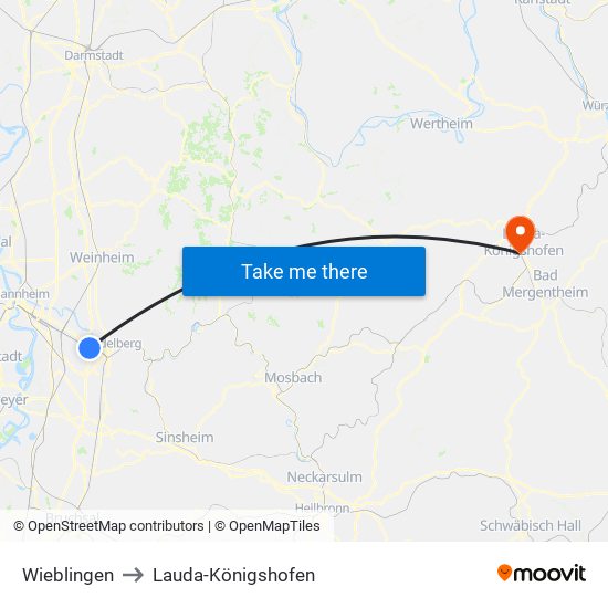 Wieblingen to Lauda-Königshofen map