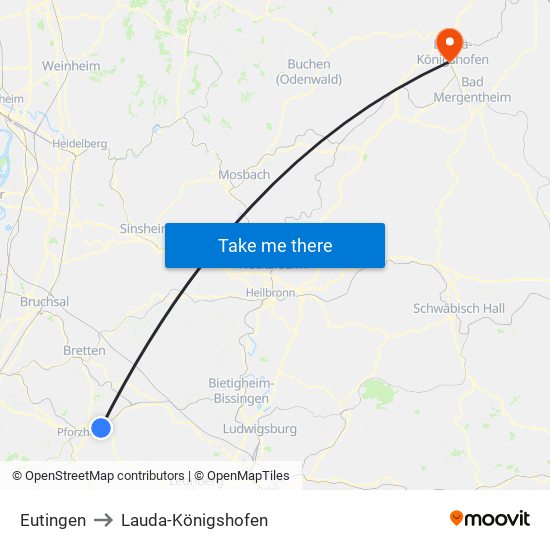 Eutingen to Lauda-Königshofen map