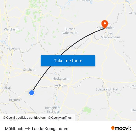 Mühlbach to Lauda-Königshofen map