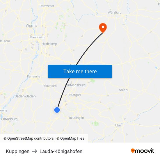 Kuppingen to Lauda-Königshofen map