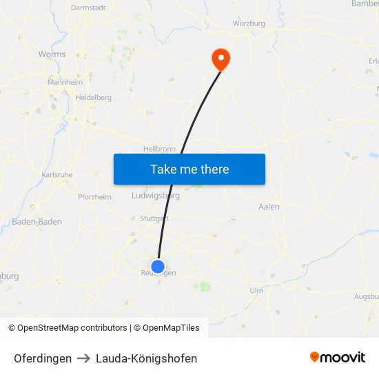 Oferdingen to Lauda-Königshofen map