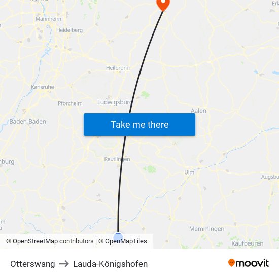 Otterswang to Lauda-Königshofen map