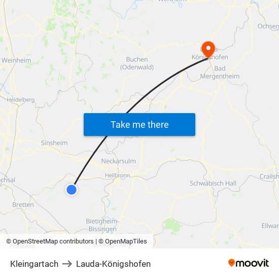 Kleingartach to Lauda-Königshofen map
