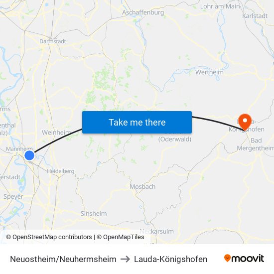 Neuostheim/Neuhermsheim to Lauda-Königshofen map