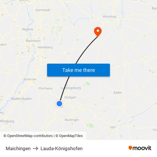 Maichingen to Lauda-Königshofen map