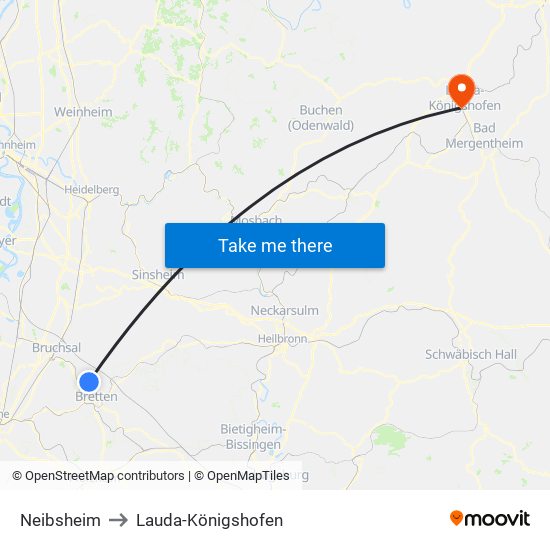 Neibsheim to Lauda-Königshofen map