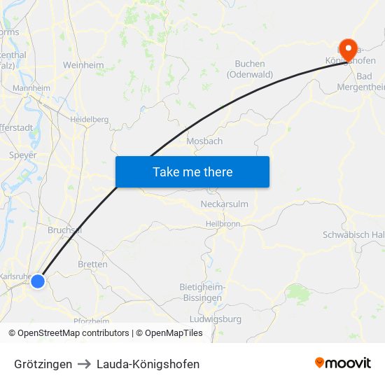 Grötzingen to Lauda-Königshofen map