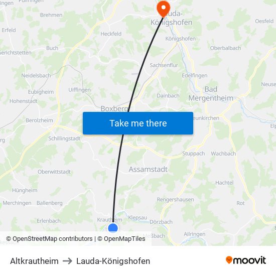 Altkrautheim to Lauda-Königshofen map