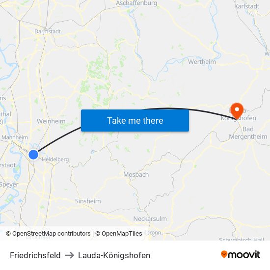 Friedrichsfeld to Lauda-Königshofen map